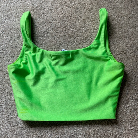Neon green silk cropped tang top - Picture 3 of 3